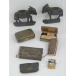 A quantity of vintage oddments including an Austrian tin plate case in the form of a book,
