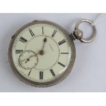 A HM silver open face fusee pocket watch having white enamel dial marked 27420,