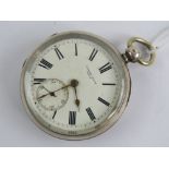 A HM silver open face fusee pocket watch having white enamel dial marked for Joseph Saum Mold,