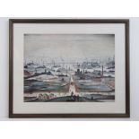 Print; industrial scene by Laurence Stephen Lowry dated 1955, 45 x 60cm.