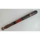 A Victorian truncheon having black ground painted crown and VR cypher, Cambridgeshire Constabulary,