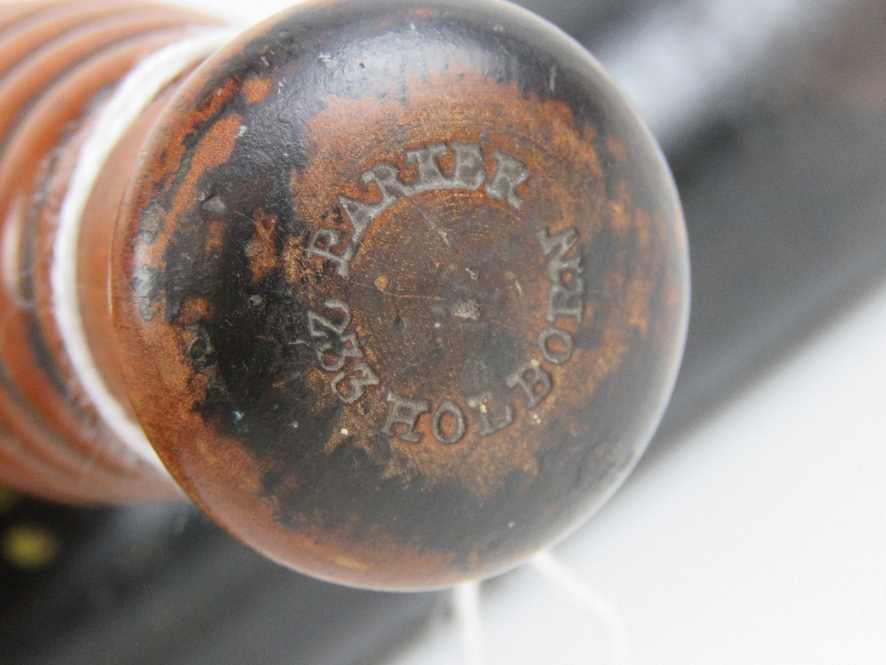 A Victorian truncheon having black ground painted crown with VR cypher, beehive handle, - Image 3 of 5