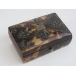 A delightful tortoiseshell lidded box having envelope styling to lid, with geometric studwork,