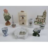 A quantity of ceramics including whiskey barrel, Oriental spill vase, single malt water jug,