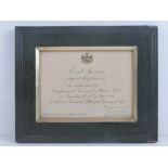 A vintage framed invitation from Earl Spencer dated 10th June 1913 'To celebrate Viscount