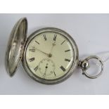 A HM silver full hunter fusee pocket watch having William H Dumbello Liverpool key wind fusee