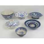 A quantity of assorted 19th century and later blue and white ceramic ware including; bowls, tazzas,