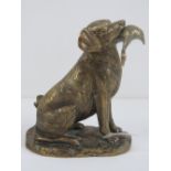 A contemporary gilt brass seated Retriever dog, duck in mouth, 14cm high.