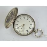 A HM silver full hunter fusee pocket watch having W J Row Alton key wind fusee movement numbered