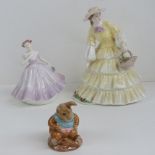 Two Coalport figurines; Cassie, 12cm high, and Strawberry Fayre, 18cm high a/f.