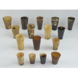 A quantity of sixteen assorted 19th century horn cups, ranging in size form 12cm down to 6cm.