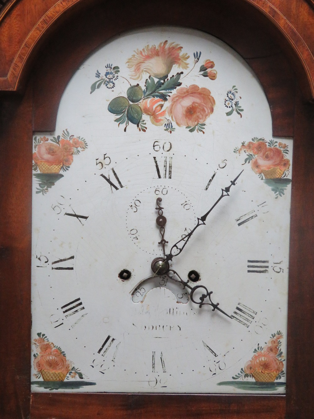 An eight day striking long case clock having arched top painted dial with Arabic and Roman numerals, - Image 2 of 2