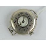 A HM silver half hunter military 'trench' style wristwatch,