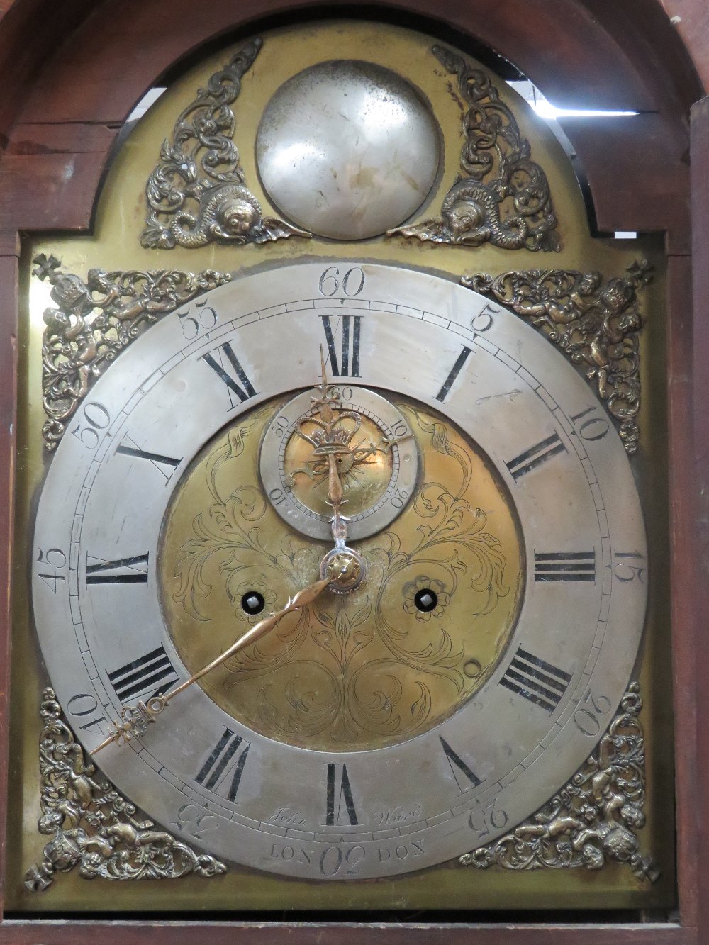 A London made eight day striking long case clock having arch top 11" dial with Arabic and Roman - Image 2 of 5