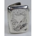 A HM silver cigarette case having ivy and acanthus leaf engraved design upon, 6 x 8cm, a/f, 1.53ozt.