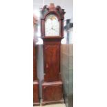 A 'Northern' eight day striking long case clock having painted dial with sun and moon phase,