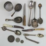 A small quantity of HM silver, silver and plated items including; an 1849 five franc silver coin,