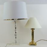 A contemporary lamp standard and two contemporary side lamps. Three items.