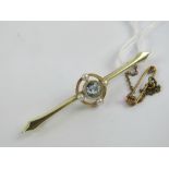 A 15ct gold aquamarine and seed pearl bar brooch in presentation box,