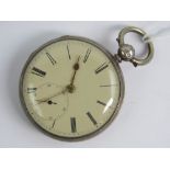 A HM silver open face fusee pocket watch marked patent to the key wind fusee movement numbered 851,