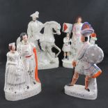 Staffordshire flatbacks; four assorted named figurines 'Wallace', 'King and Queen of Sardinia',