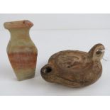 An antique stoneware oil lamp in the Egyptian style, 11cm deep.