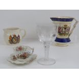 A 1937 Coronation commemorative jug, a 1953 coronation commemorative jug,