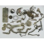 A quantity of assorted white metal and silver jewellery including; 'Ingot' dated 1977,