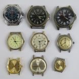 A quantity of assorted watch heads including; Limit, Ascot, Tasso, Sekonda, etc. Nine items.