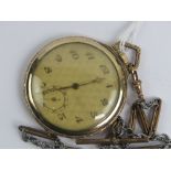 An Art Deco gold plated pocket watch having engine turned decoration to champagne dial and case