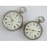 Two HM silver pocket watches each having Waltham Mass movement,