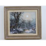 Oil on board; frosty moonlight at Fawsley signed lower right Daniel Van Der Putten,