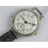 A Sterling silver military 'trench' style wristwatch having American Waltham Watch Company (A.W.W.