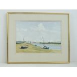 Watercolour; beached boats at Blakney Norfolk, signed lower right,