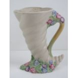 A Clarice Cliff 'My Garden' floral cornucopia vase with handle,19cm high.