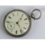 A HM silver open face fusee pocket watch having white enamel dial marked 25809,