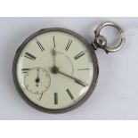 A HM silver open face fusee pocket watch having white enamel dial marked for John Saqui Liverpool,