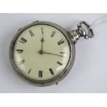 A HM silver pair cased fusee pocket watch having Thomas Russell Lancaster key wind fusee movement