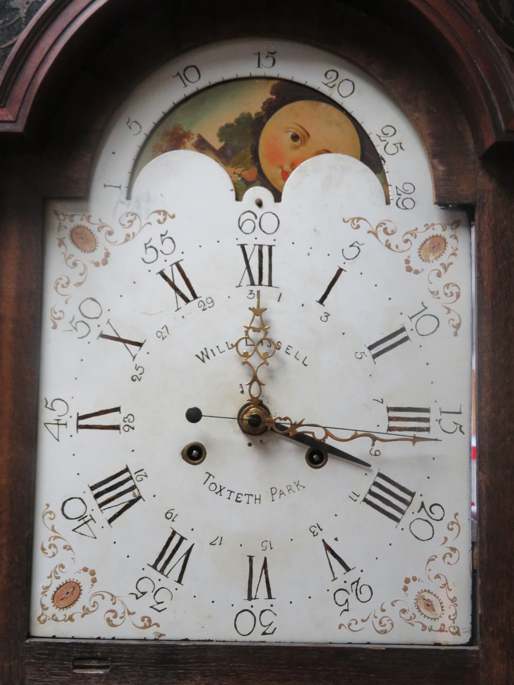 A 'Northern' eight day striking long case clock having painted dial with sun and moon phase, - Image 2 of 2