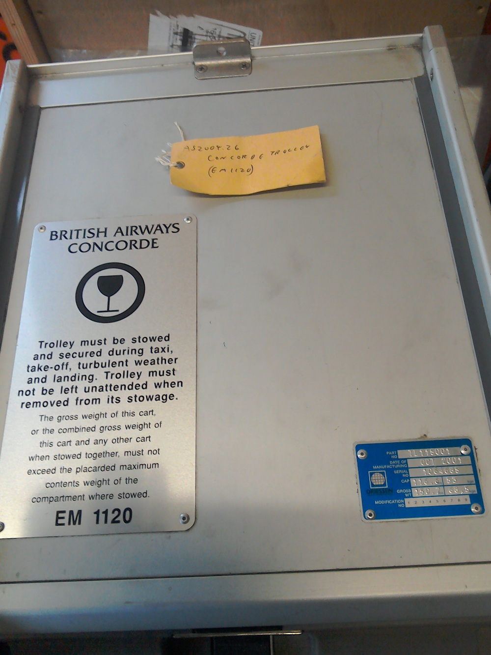 A Concorde centre aisle hostess trolley from Concorde G-BOAF manufactured 2001, part number TL15001, - Image 2 of 3