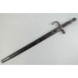 A Turkish M1890 Abdul Hamid II Bayonet for the model 1893 rifle, 46cm blade with leather scabbard.