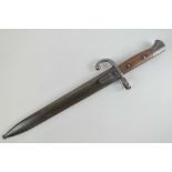 A Belgium WWI MLE 89 rifle bayonet having 25cm blade, with scabbard.