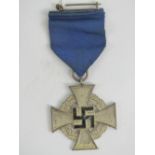 A WWII German 25 year faithful service medal in original presentation box with ribbon.