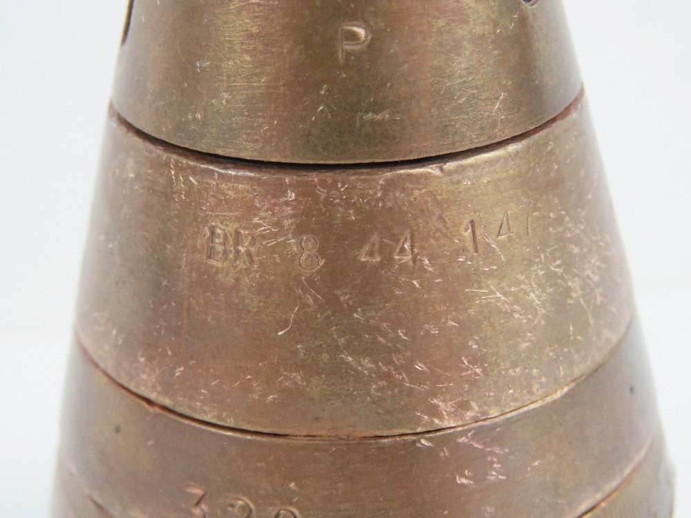 A British WWII 3" brass shell case fuse head. - Image 2 of 3