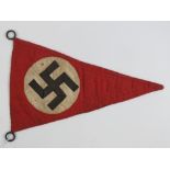 A WWII German double sided Swastika car pennant measuring 27.5cm in length, 17cm wide.