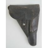 A WWII German black leather holster for a P38 and P08 Luger, dated 1944.