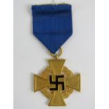 A WWII German 40 year faithful service medal in original presentation box with ribbon.