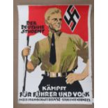 An original German WWII poster 'Der Deutsche Student Kampft Fur Fuhrer Und Volk', 70 x 53cm.
