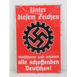 A WWII German DAF organisation enamelled sign in red and white ground measuring 30 x 20cm.