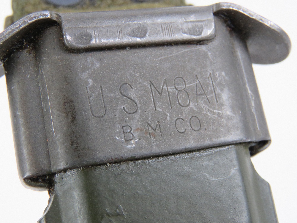 A WWII US M1 Carbine bayonet with scabbard and canvas frog. - Image 3 of 4